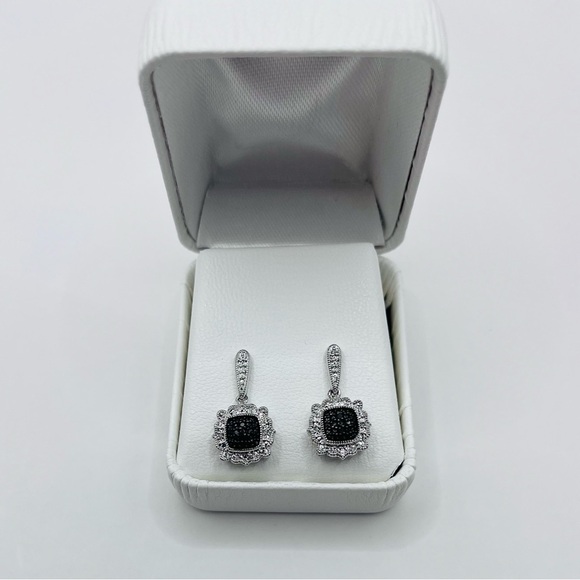 Black Diamond Accented Dangle Earrings - Picture 3 of 6